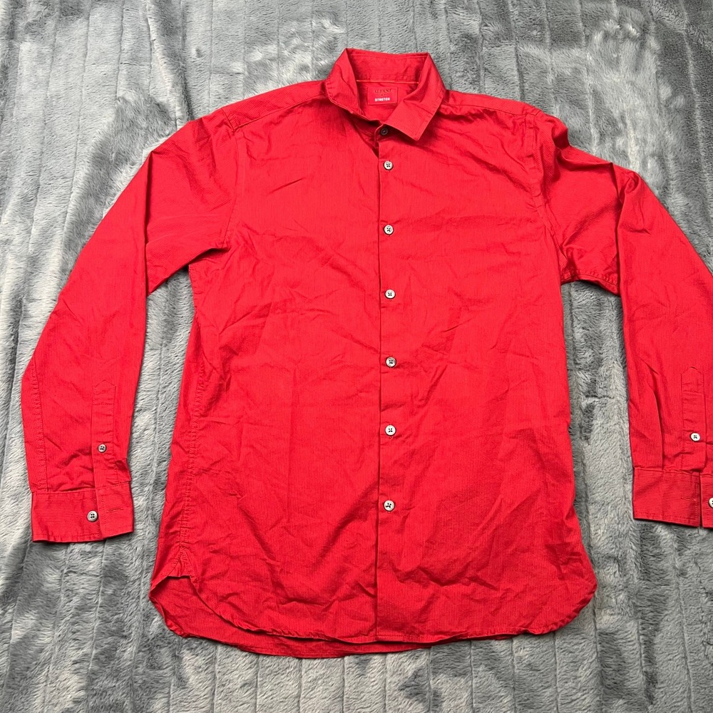 Alfani Mens Slim Fit Stretch Button Down Shirt Red Long Sleeve Small 12218